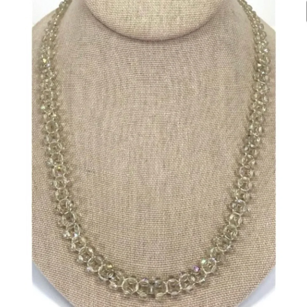 Vintage‎ 14K gold filled clasp woven AB glass beads necklace.